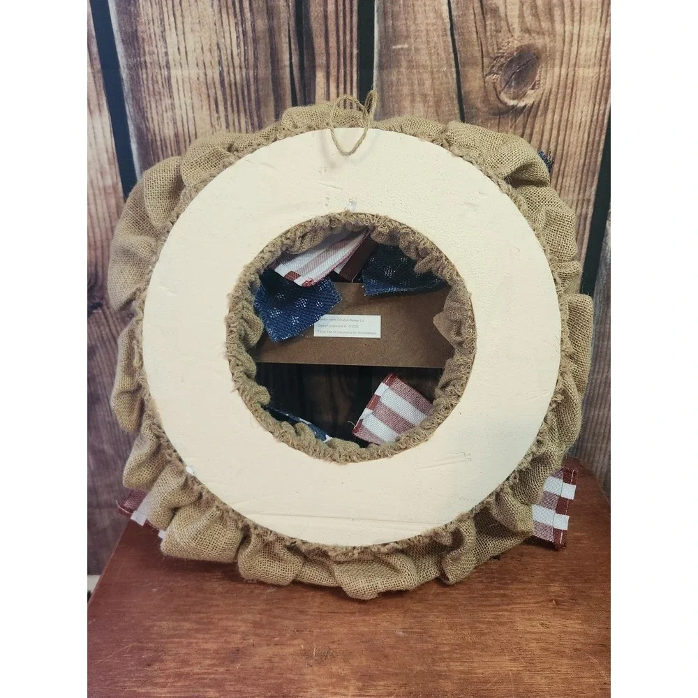 Way to Celebrate Patriotic Wreath Burlap Welcome Sign Stars Stripes Americana